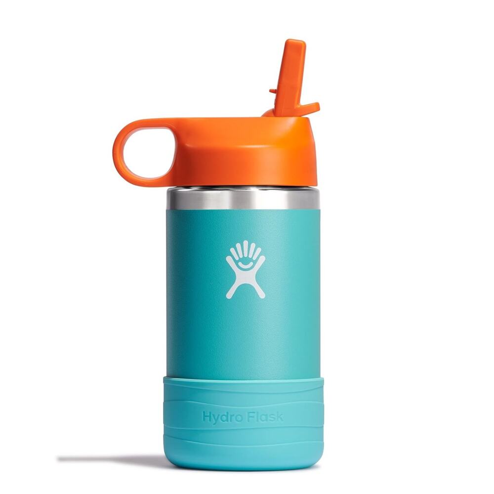 Hydro Flask Kids Stainless Steel Water Bottle Straw Cap Teal Orange 12oz New